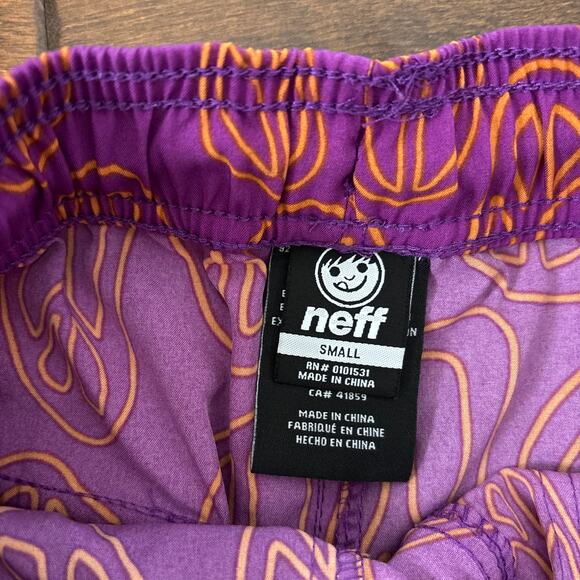 NEFF Printed Drawstring Pull On Swim Trunks Swimwear‎ Purple Peace Men's Small - Picture 5 of 7